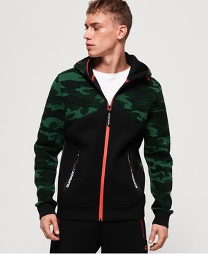 Superdry Gym Tech Spliced Cipzár Férfi Kapucnis Pulóver Fekete/Camo | UFEQB6580